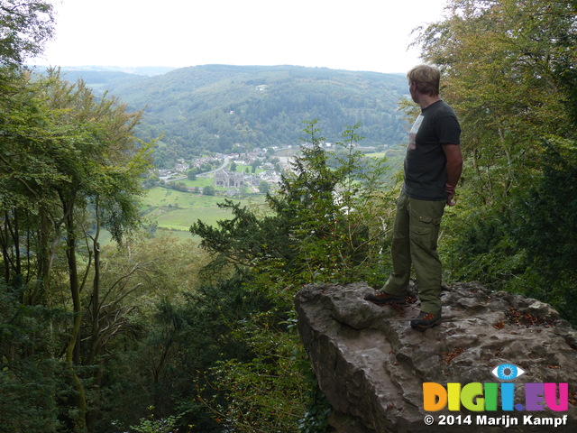 FZ008890 Marijn looking at view to Tintern Abbey from Devil's pulpit